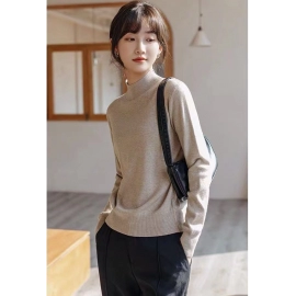 Women's knitted bottom sweater Korean version slim half high neck sweater