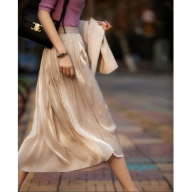 Floating flowing silk thread milk pearly feeling A-line skirt women's pleated skirt