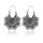 Vintage ethnic style metal hollowed-out flower earrings Bohemian carved earrings