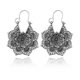 Vintage ethnic style metal hollowed-out flower earrings Bohemian carved earrings